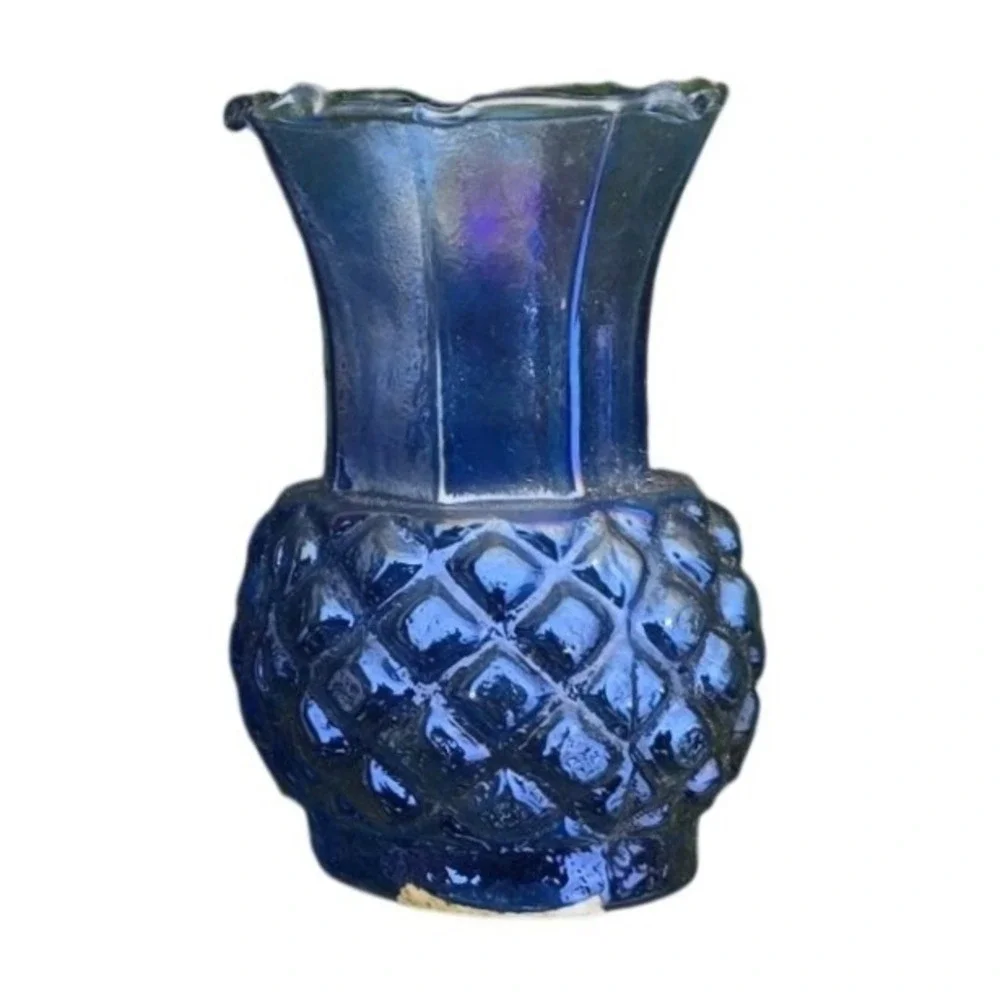 Vintage Iridescent Blue Glass Pineapple Vase Small toothpick‎ holder bud vase 3